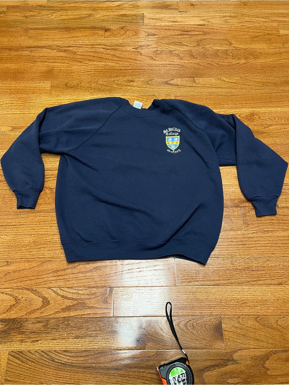 Navy Crewneck Sweatshirt with Crest vintage Jerzees st Hilda’s college Oxford